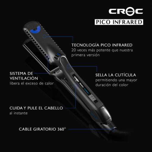 Plancha Croc PREMIUM PICO INFRARED 1,5" negro titanio - Image 2