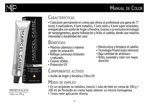 Tinte Marcel Carré 100 g Fórmula 1+2 Argan, Keratina Y Uv - Image 2