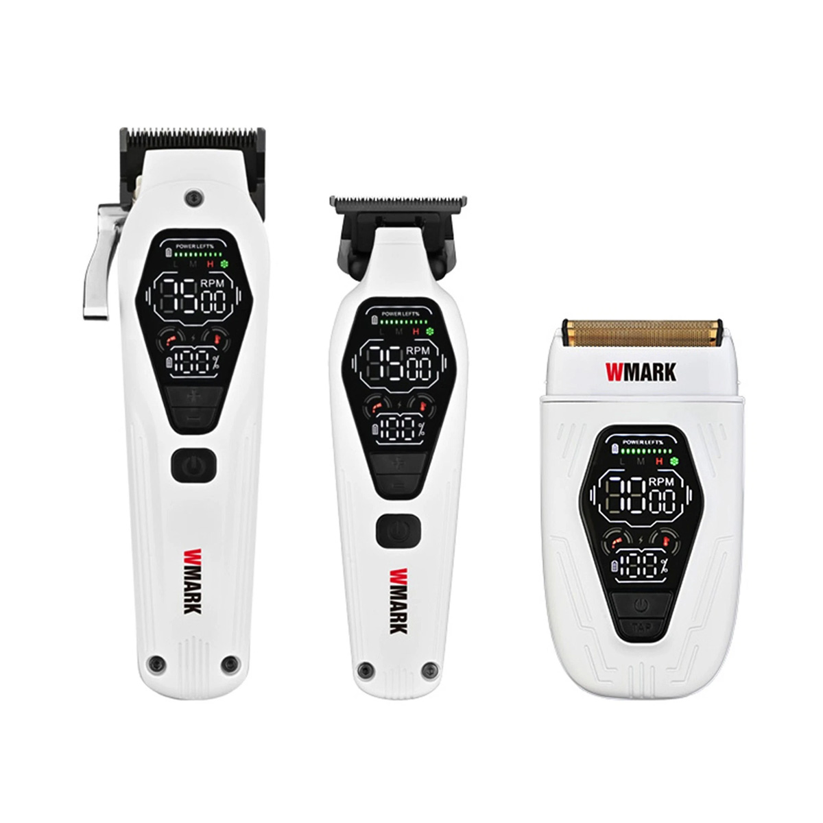 WMARK Pro Inalámbrico Li Kit de Peluquería de Alta Velocidad Cortapelos Recortadora Afeitadora Blanco