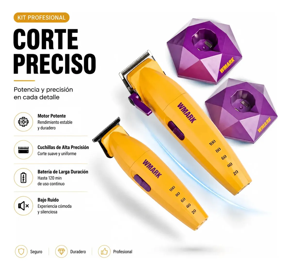 Combo Wmark NG-8636 Clipper y Trimmer Inalambrico - Imagen 7